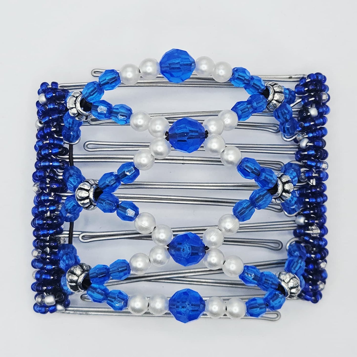 7 Tooth medium Hair comb, Blue and white , maritime design