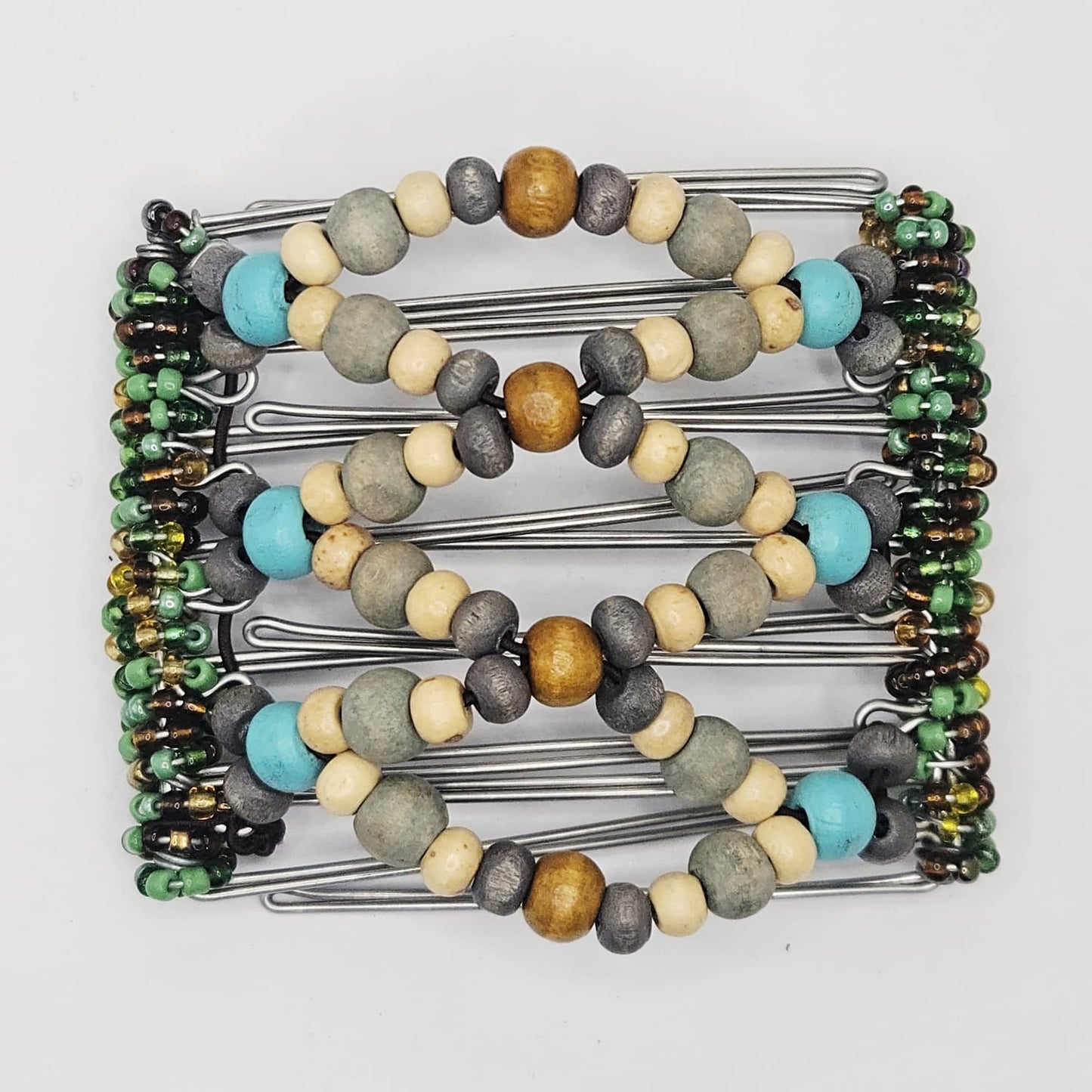 7 Tooth medium Hair comb, Greens and browns, natural look design