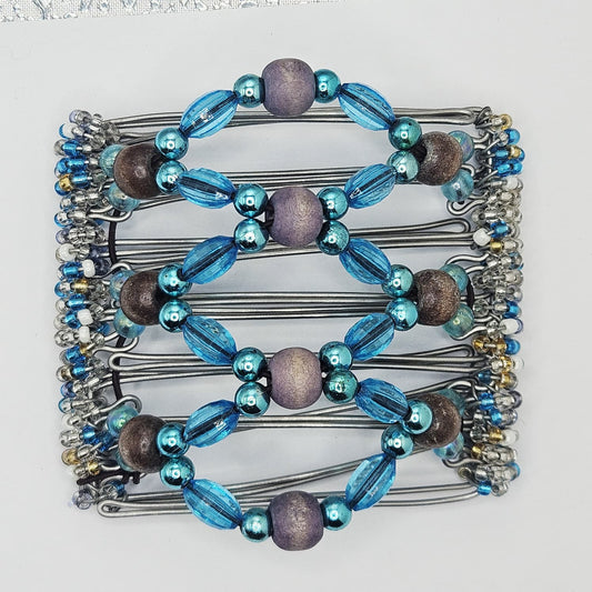 7 Tooth medium Hair comb, Mermaid Blue, turquoise and brown,