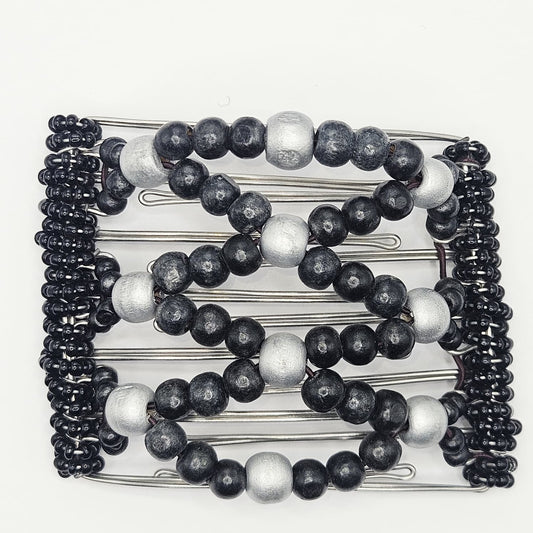 7 Tooth medium Hair comb, Black and grey tone wood