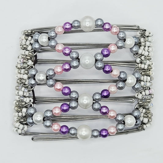 7-Tooth medium Hair comb, Pinks and purple pearl tone