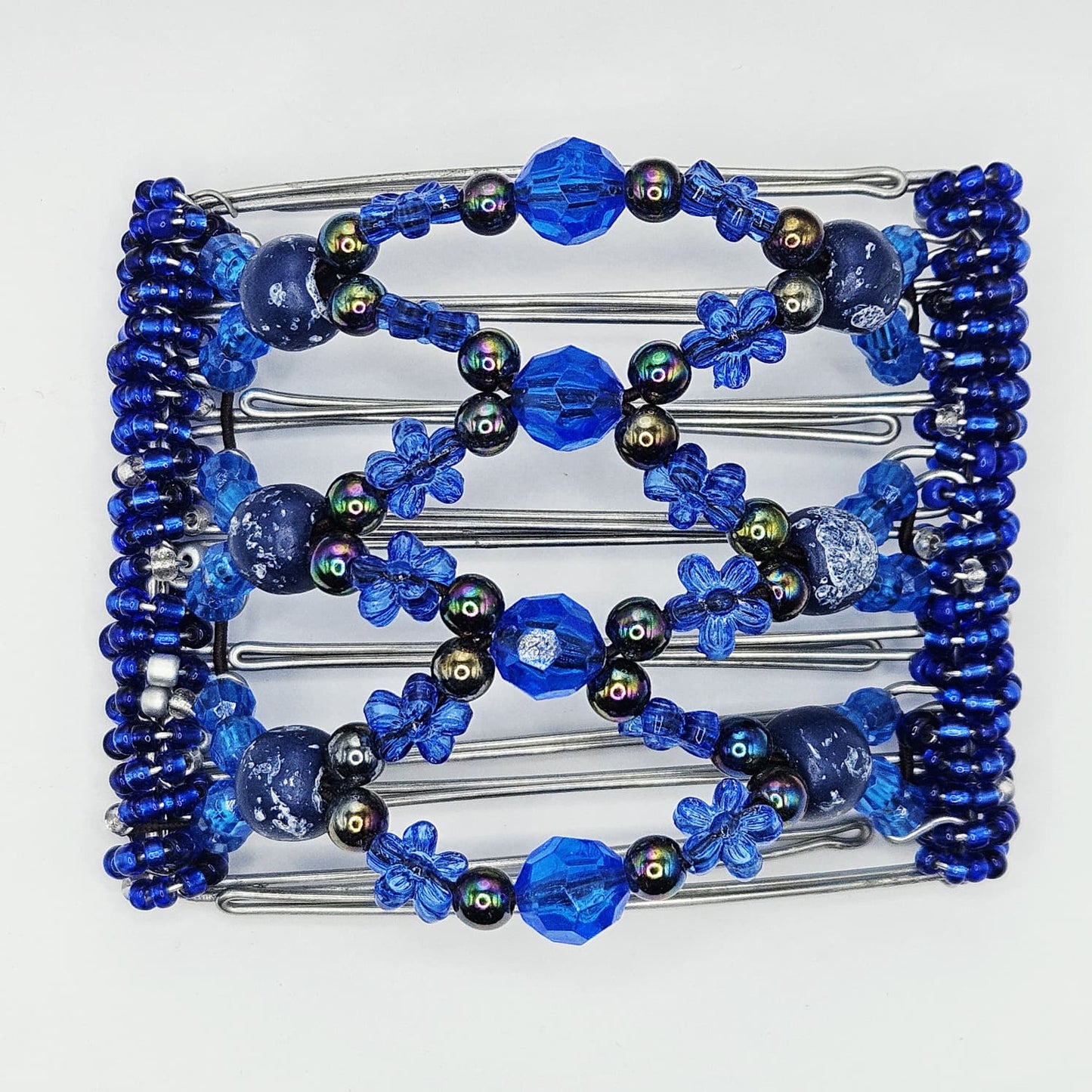 7-Tooth Medium hair comb, Blue tones and flowers!!