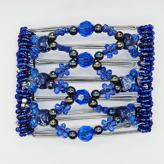 7-Tooth Medium hair comb, Blue tones and flowers!!