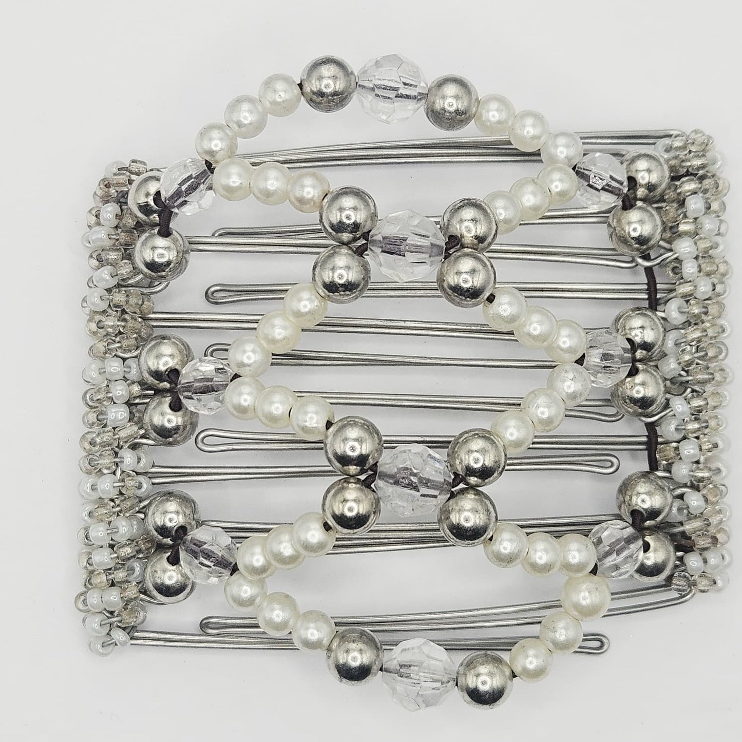 7-Tooth Medium hair comb, Pearl and silver tone dressy,