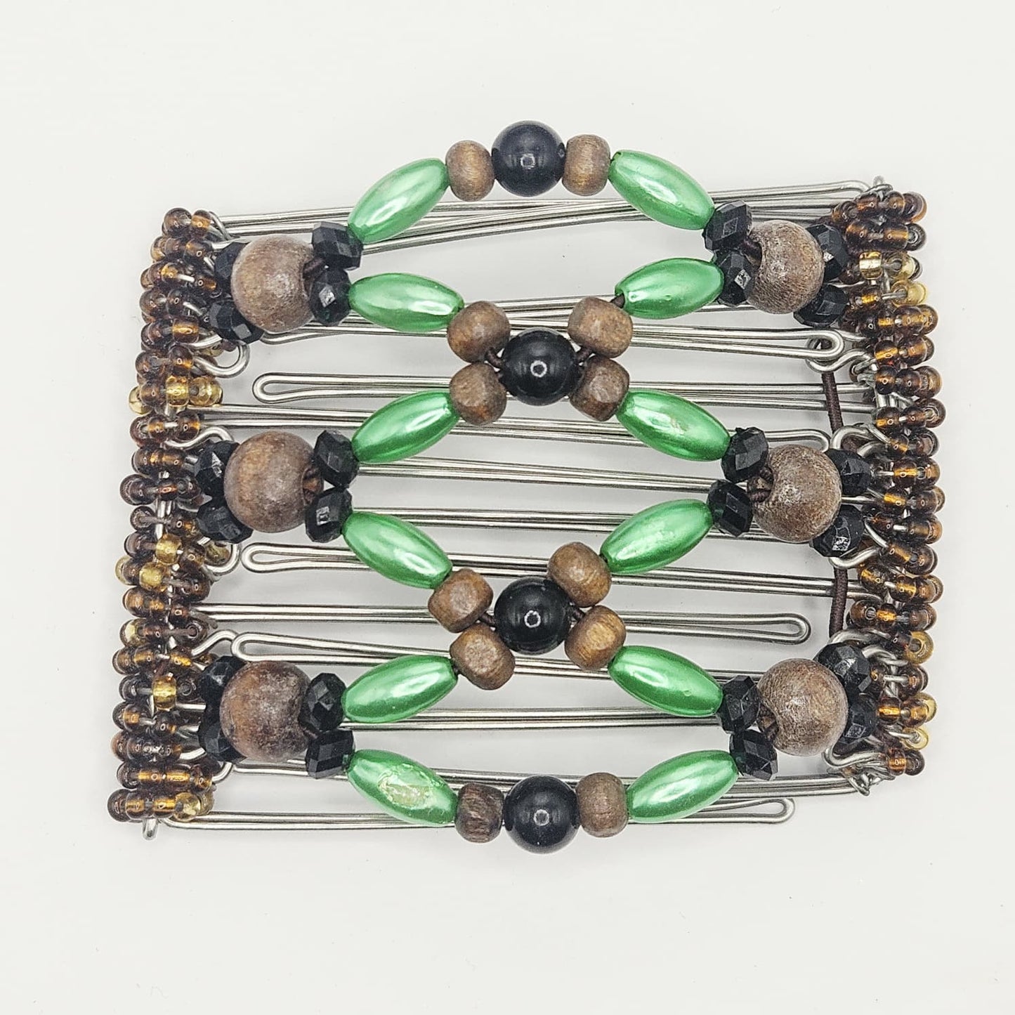 DOOR BUSTER SALE! 7-Tooth Medium hair comb, Green, brown, black and brown, neutral