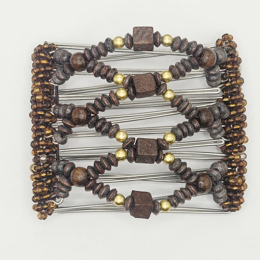 7-Tooth Medium hair comb,  Wood and gold tone neutral