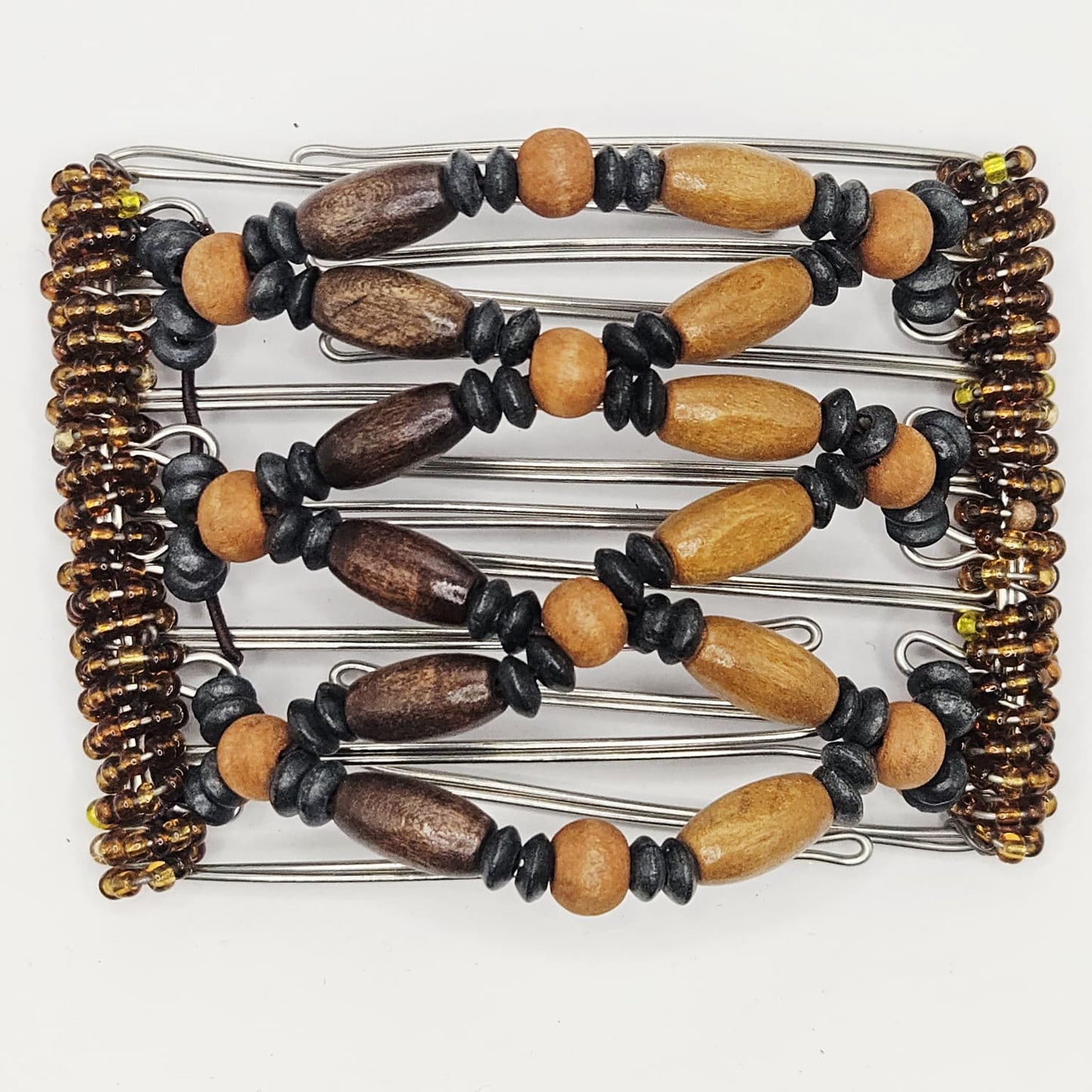 7-Tooth Medium hair comb, Black and brown wood Half and half