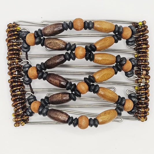 7-Tooth Medium hair comb, Black and brown wood Half and half