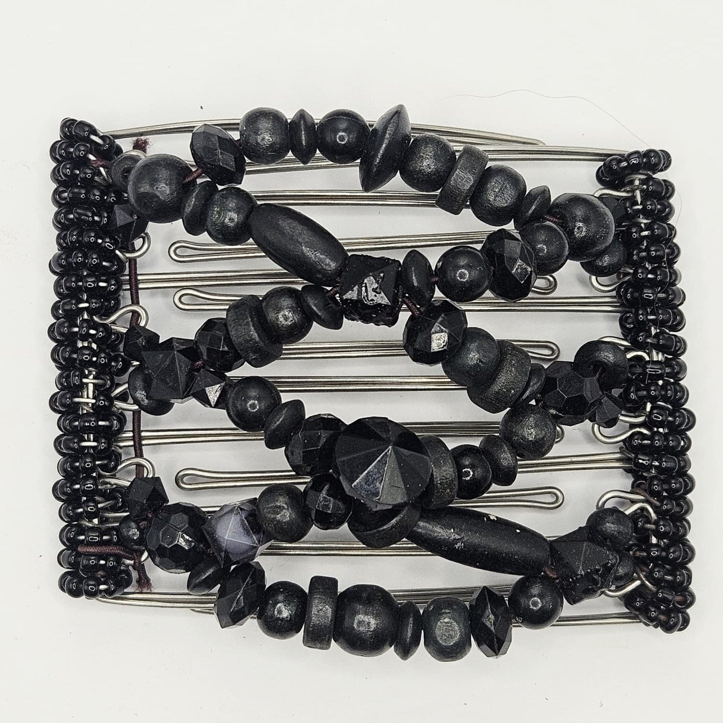 7-Tooth Medium hair comb, Black mixed chunky design