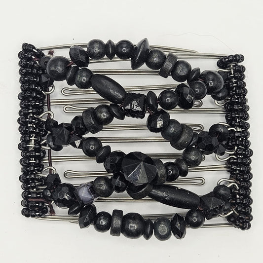 7-Tooth Medium hair comb, Black mixed chunky design