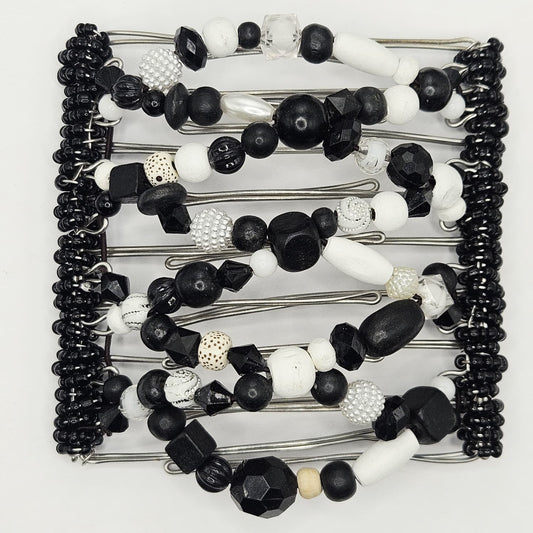 9 Tooth Large Hair comb, Barrette, Black and White,