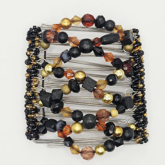 9 Tooth Large Hair comb, Black and gold elegant mix