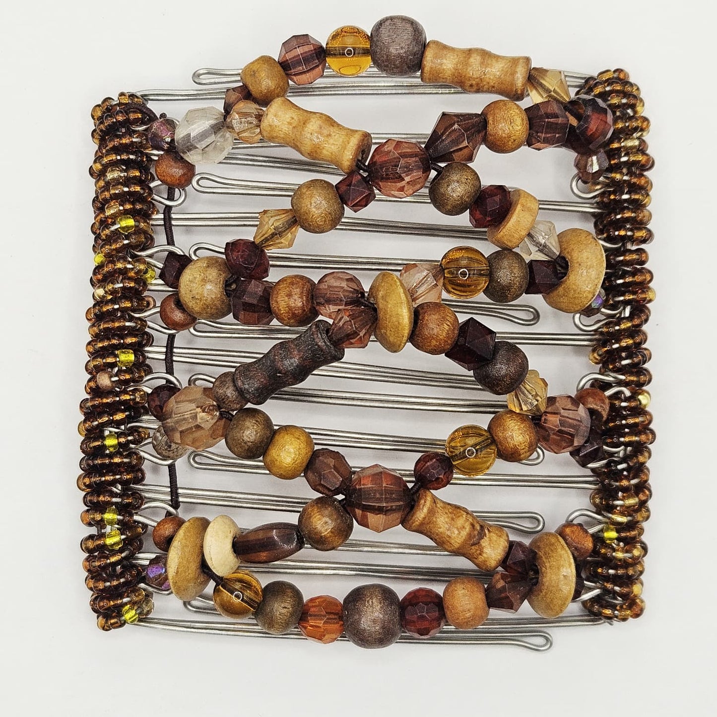 9 Tooth Large Hair comb,, Brown Wood, Wood and Acrylic Mix, Auburn, Red Head, Brunette, Bun Holder