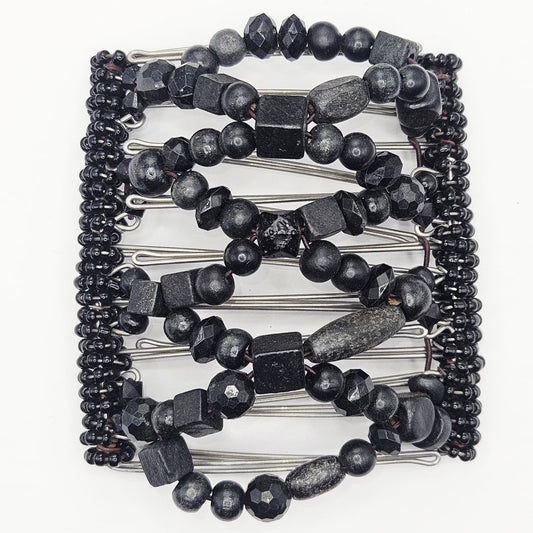 9 Tooth Large Hair comb,, Black mixed chunky design