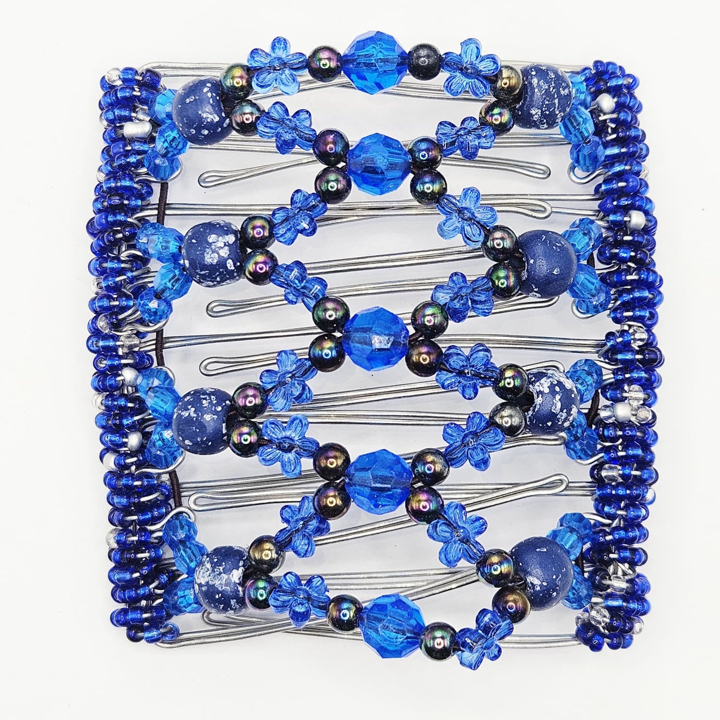 9 Tooth Large Hair comb, Blue tones and flowers!