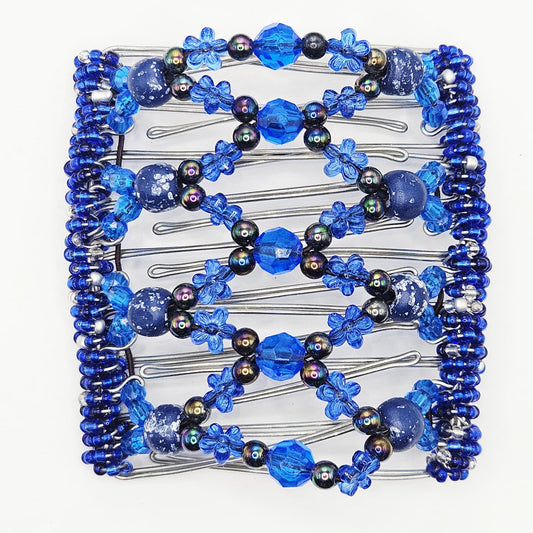 9 Tooth Large Hair comb, Blue tones and flowers!