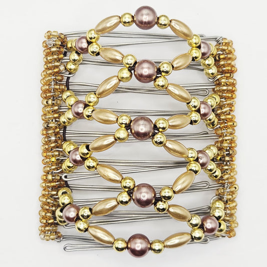 9 Tooth Large Hair comb, Bronze abd gold tone, dressy design