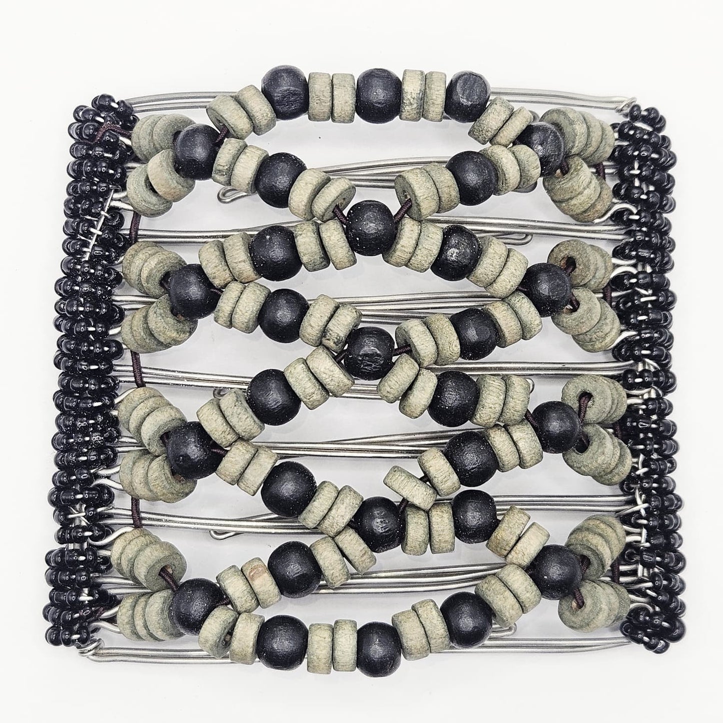 9 Tooth Large Hair comb, Black and green/grey medallion wood