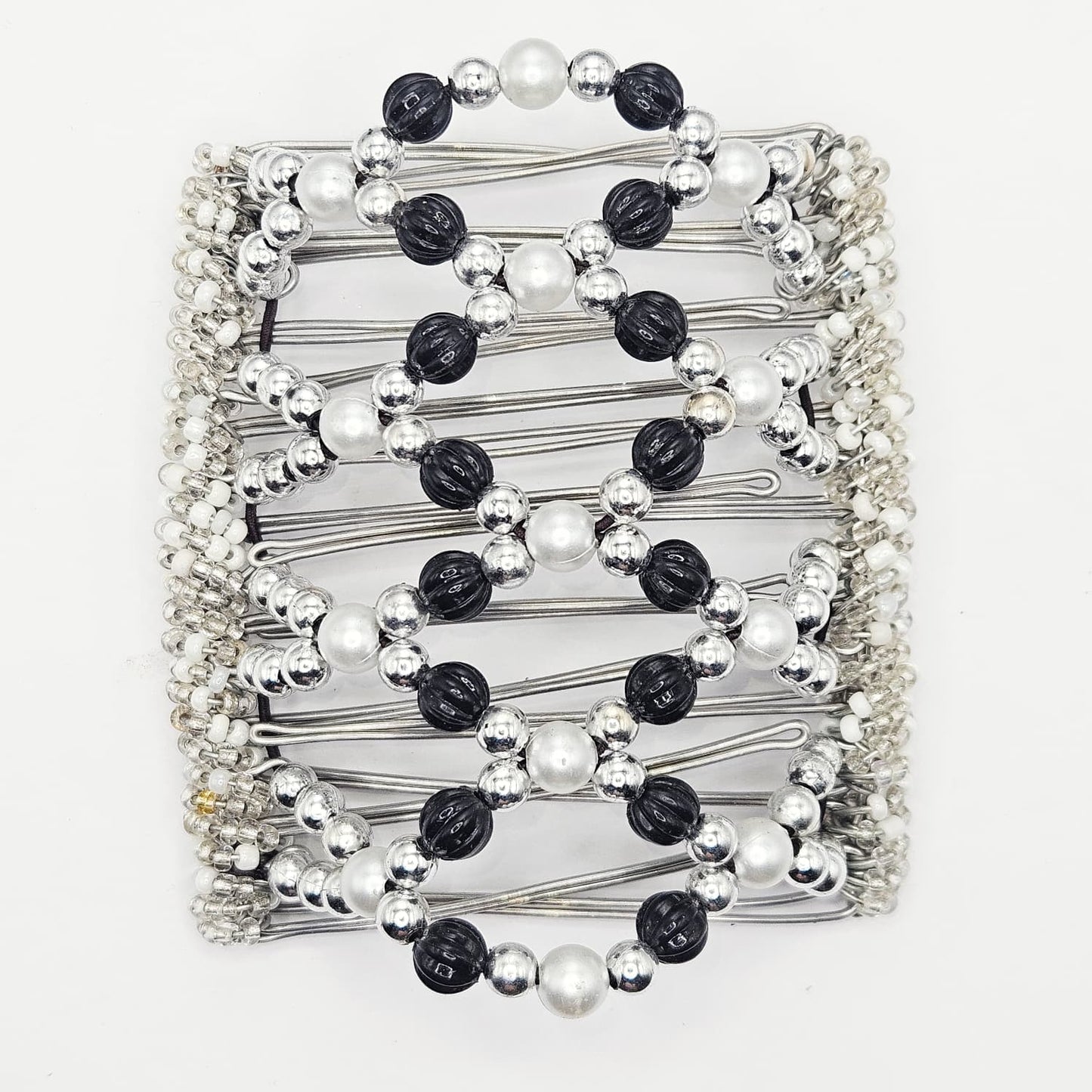 9 Tooth Large Hair comb, Black and silver dressy design