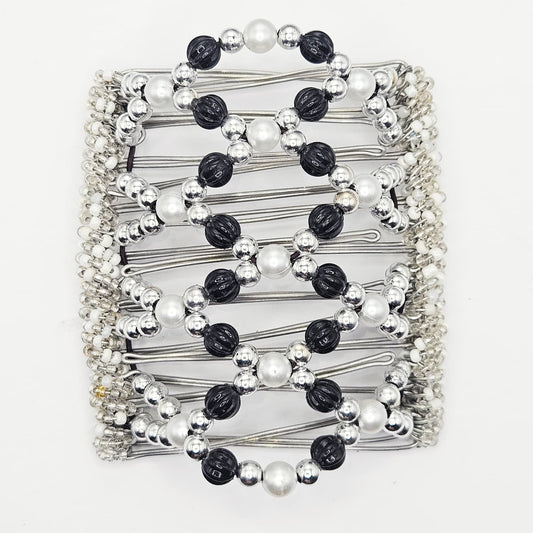 9 Tooth Large Hair comb, Black and silver dressy design