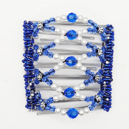 9 Tooth Large Hair comb, Blue and white , maritime design