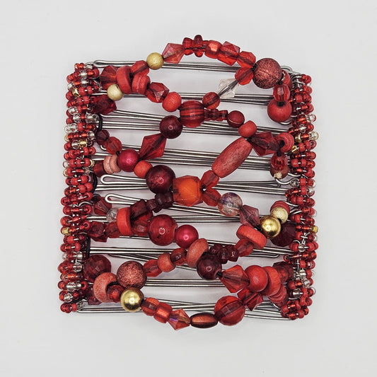 9 Tooth Large Hair comb,, Barrette, Red, Gold Tone, Festive, Holidays, Hair Jeweler Inc.