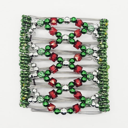 9 Tooth Large Hair comb, Its a silver Christmas !!! Red, Green and silver