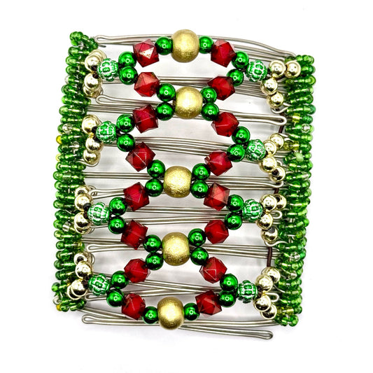 9 Tooth Large Hair comb,, Christmas colors , golds, greens, reds!!!