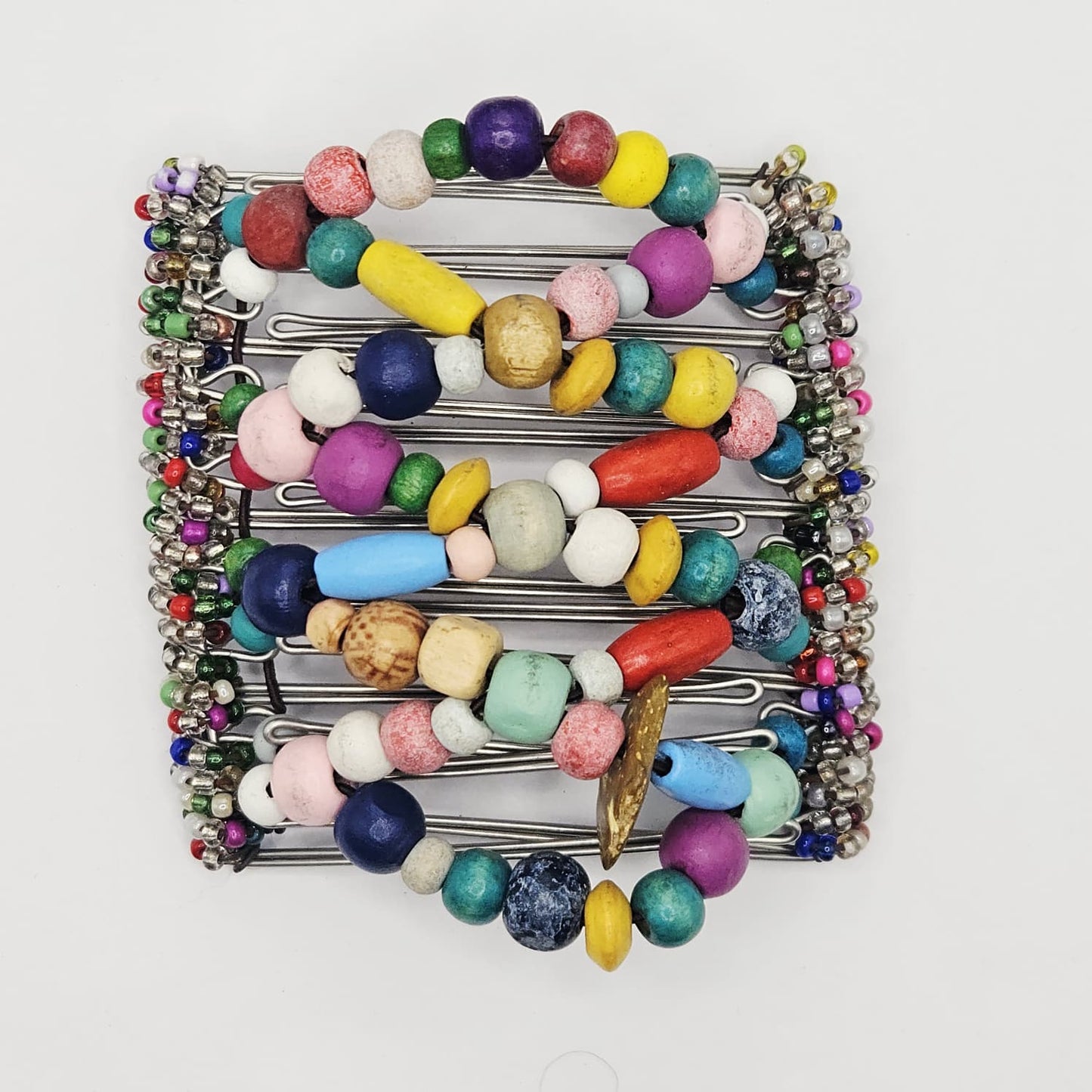 9 Tooth Large Hair comb,, Rainbow chunky wood