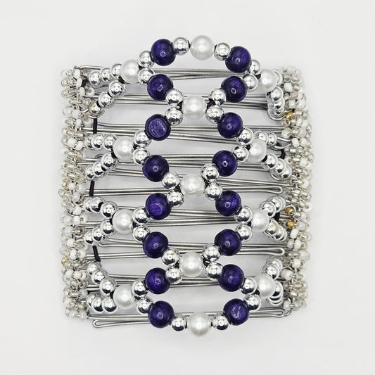9 Tooth Large Hair comb, purple and silver geometric dressy design
