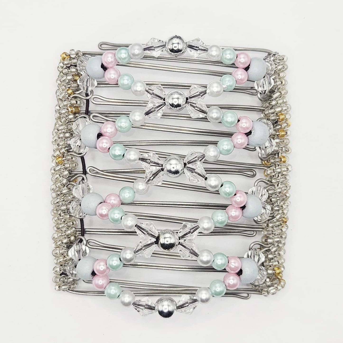 9 Tooth Large Hair comb,pink and sky-blue pearls, princess comb