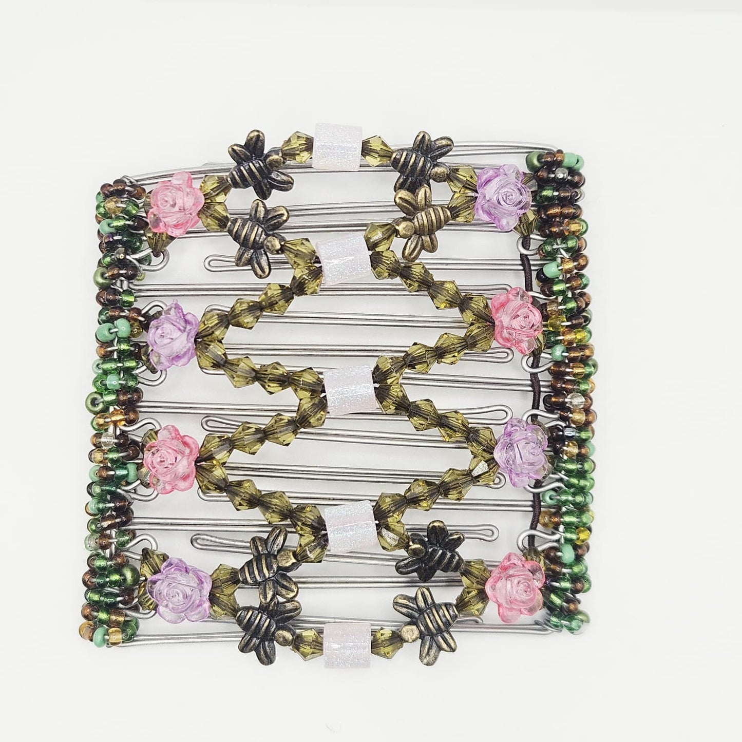 9 Tooth Large hair comb Pink and Purple Florals