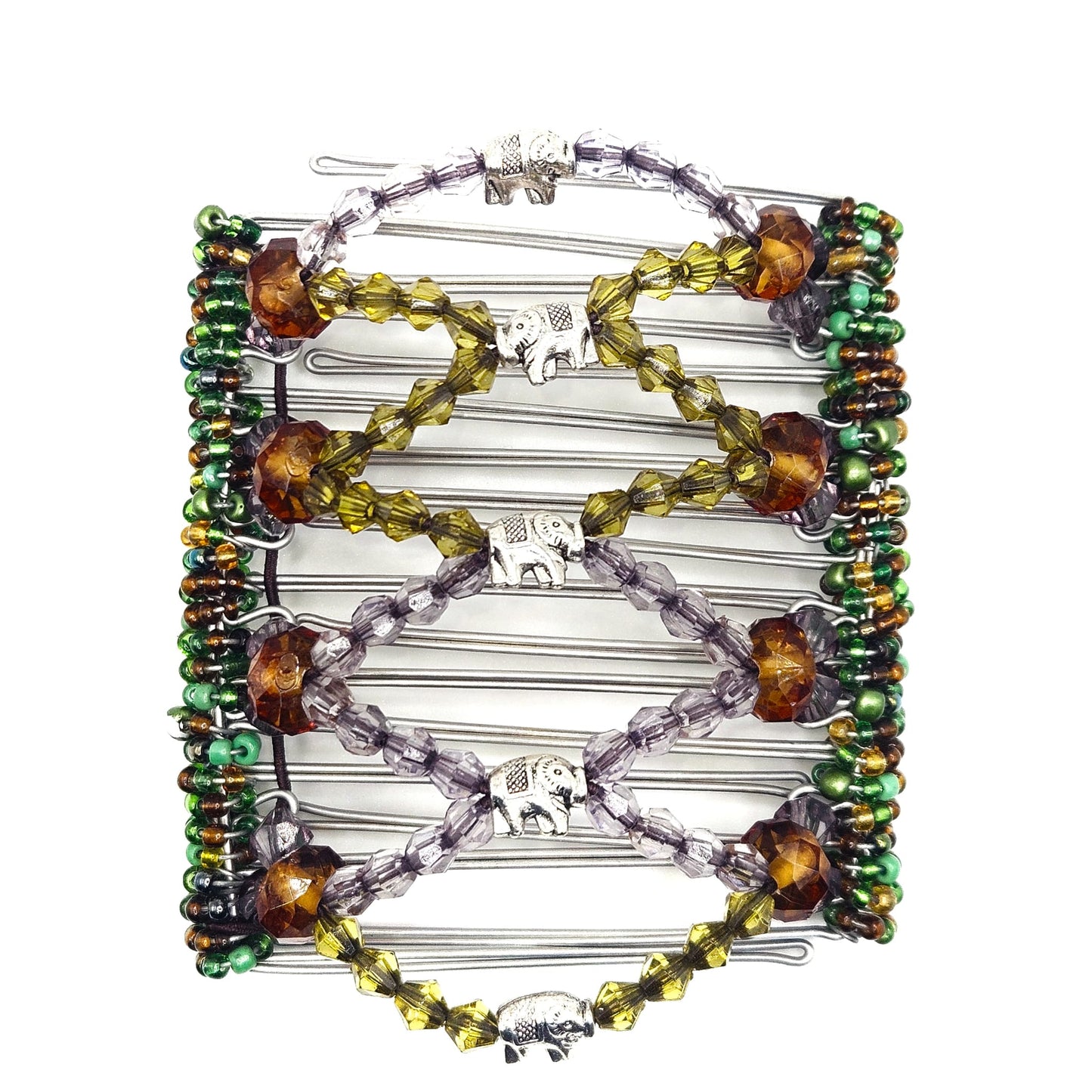 9 Tooth Large hair comb, Elephants !!! neutral tone design