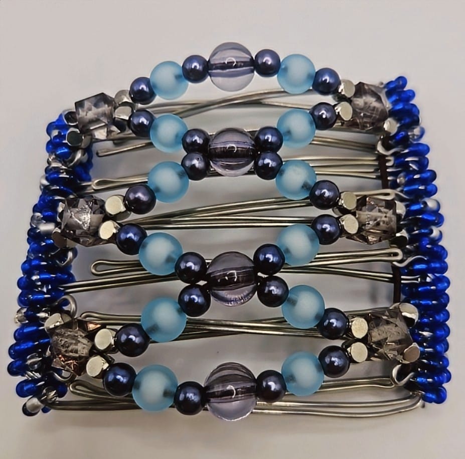 7 Tooth Medium Hair comb, "Blue Steel"