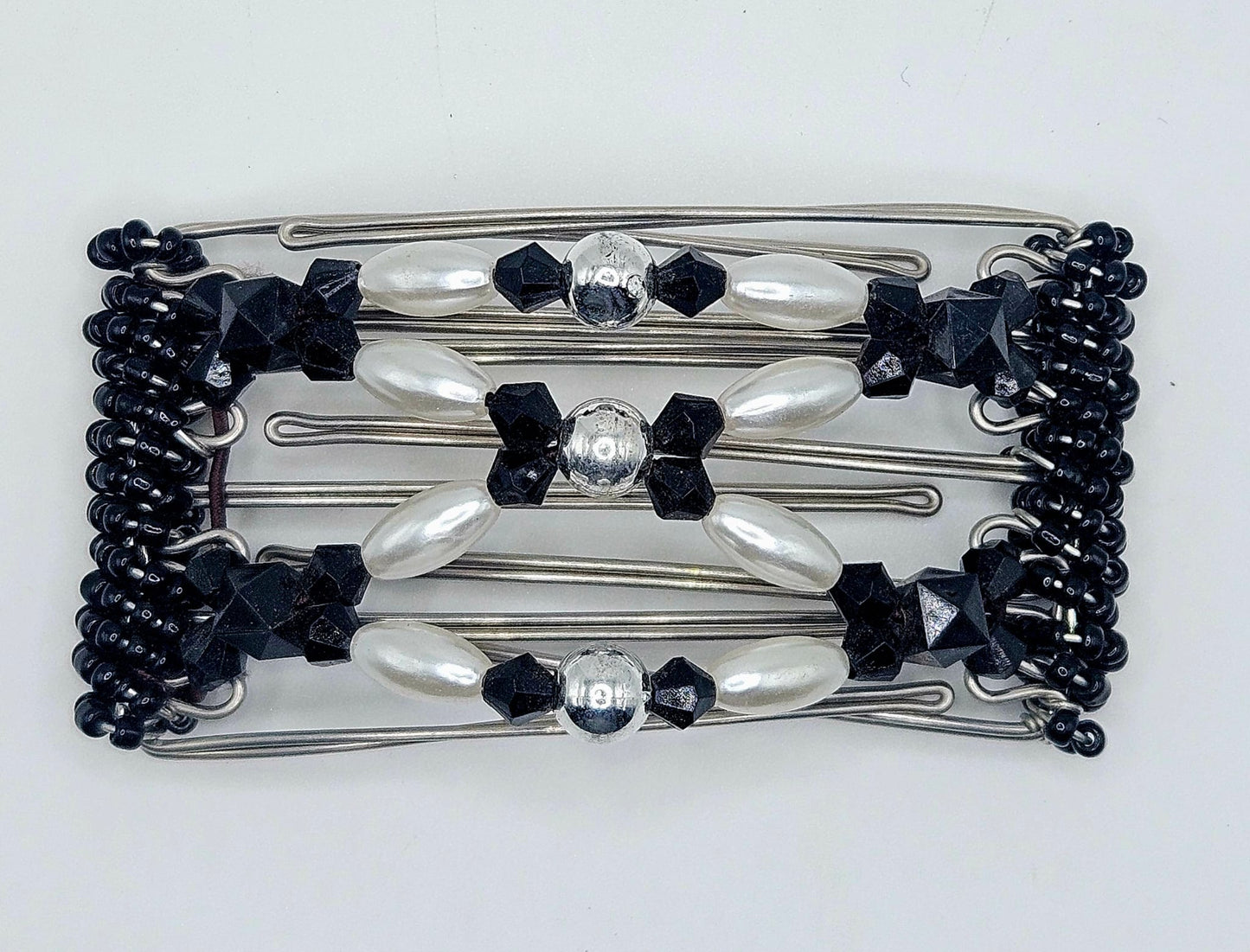 5 Tooth Small Hair comb by The Hair Jeweler Inc. Silver, Black and white dressy