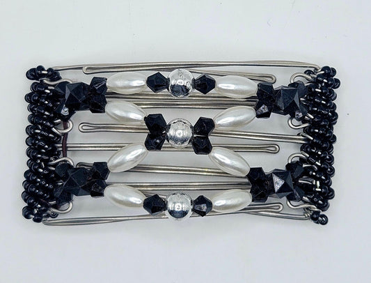 5 Tooth Small Hair comb by The Hair Jeweler Inc. Silver, Black and white dressy