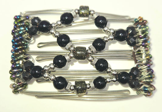 5 Tooth Small Hair Comb, Black And Silver tone