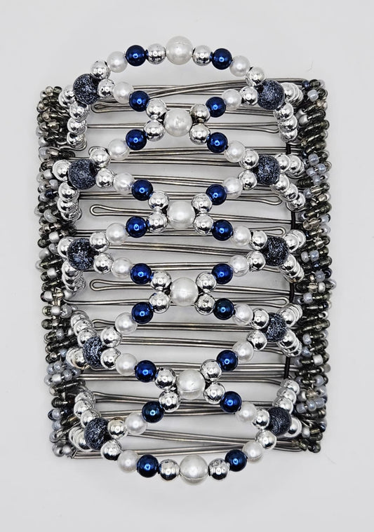 Formal navy blues and pearls