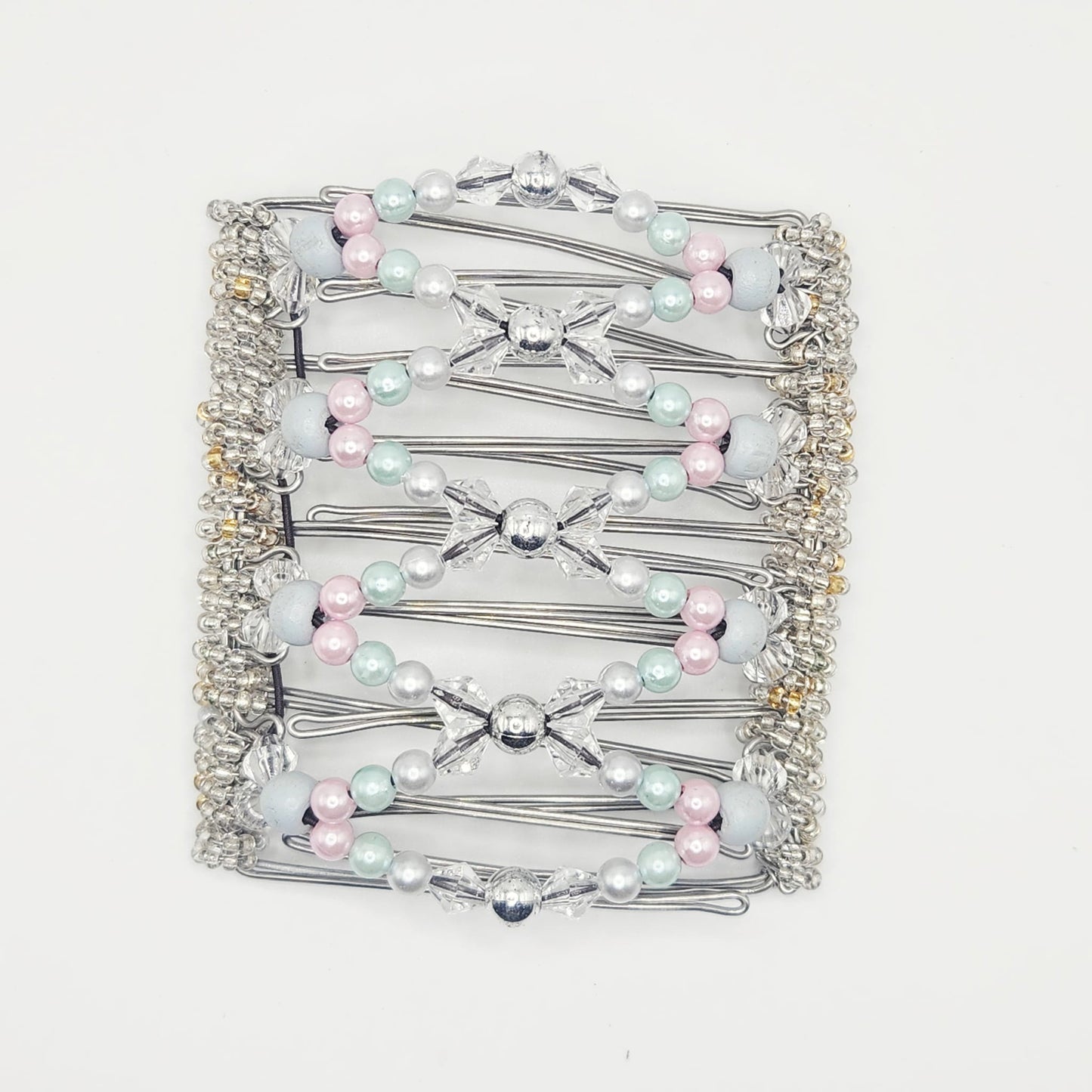 9 Tooth Large hair comb by The Hair Jeweler Inc., pink and sky-blue pearls, princess comb