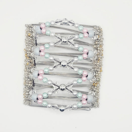 9 Tooth Large hair comb by The Hair Jeweler Inc., pink and sky-blue pearls, princess comb