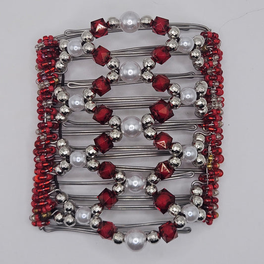 9 Tooth Large Hair Comb by The Hair Jeweler Inc.Red, Silver, Pearls !!!