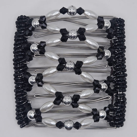 9 Tooth Large Hair comb by The Hair Jeweler Inc. Silver, Black and white dressy