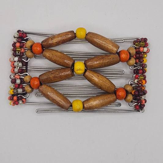 Price drop !!5 Tooth Small Hair comb, Orange, brown, yellow wood. bright and fun