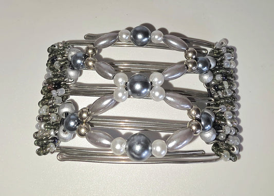 5 Tooth Small Hair comb by The Hair Jeweler Inc. Silver tone grey, neutral