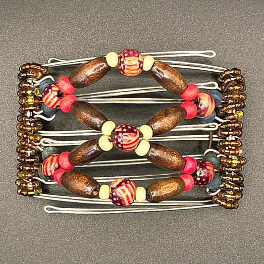 5 Tooth Small hair comb by The Hair Jeweler Inc. Wood red,white and blue design