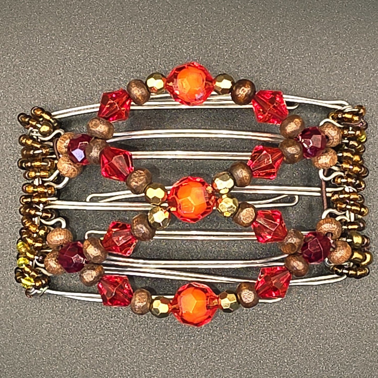 5 Tooth Small Hair comb by The Hair Jeweler Inc. Golden reds with wooden Browns