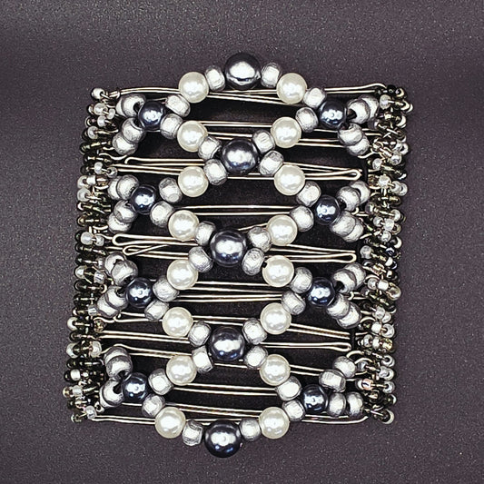 Large 9 tooth hair comb by The Hair Jeweler Inc. Pearly greys for everydays.