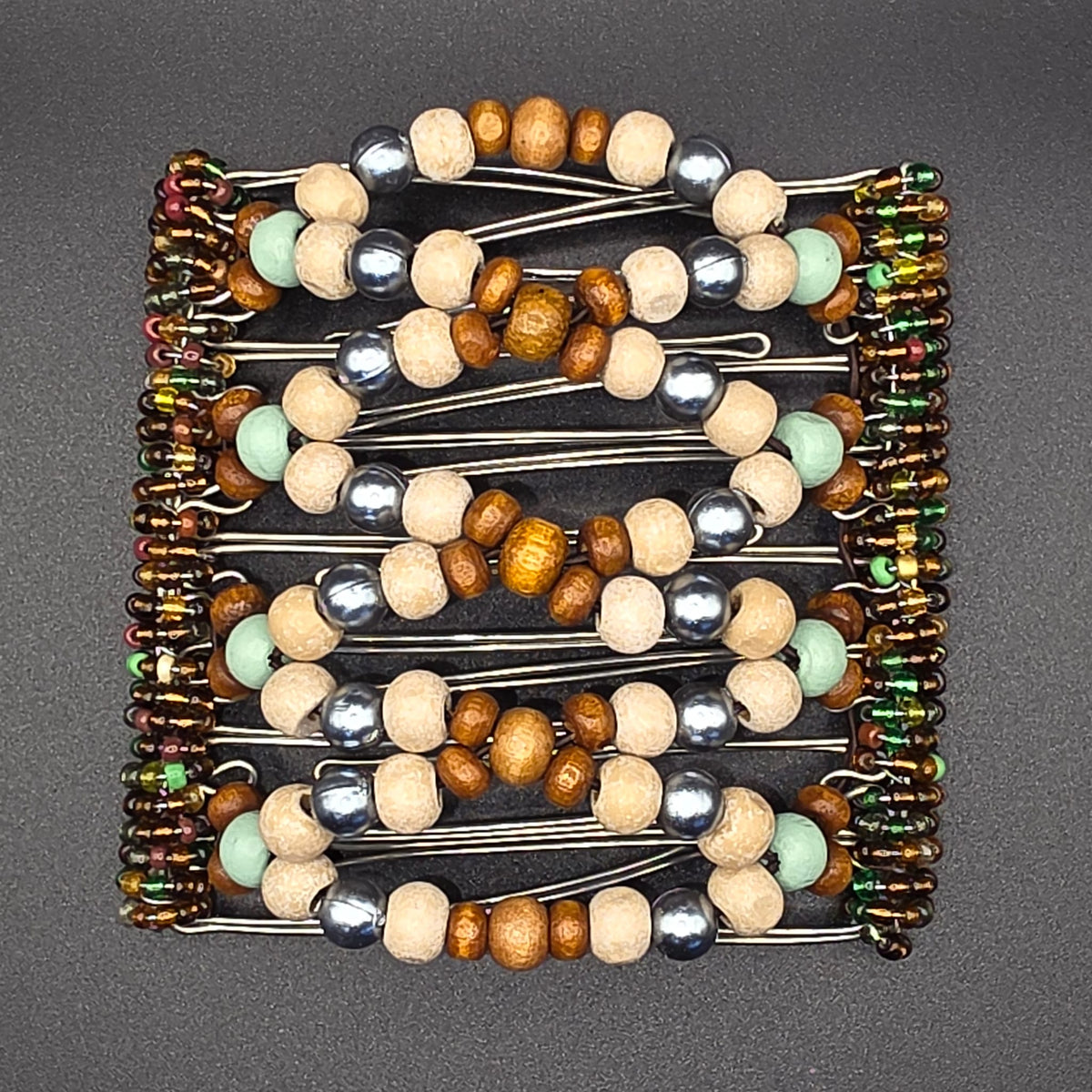9 Tooth Large Hair comb by The Hair Jeweler Inc. Natural greens and brown ,