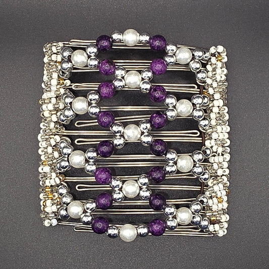 9 Tooth Large Hair Comb by The Hair Jeweler Inc. Purple and silver dressy design