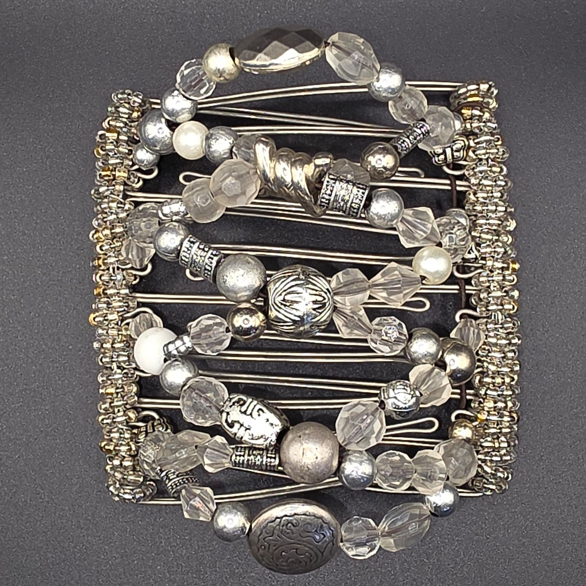 9 Tooth Large Hair comb, Hair Clip, Silvers and Crystal tone Chunky Mix,